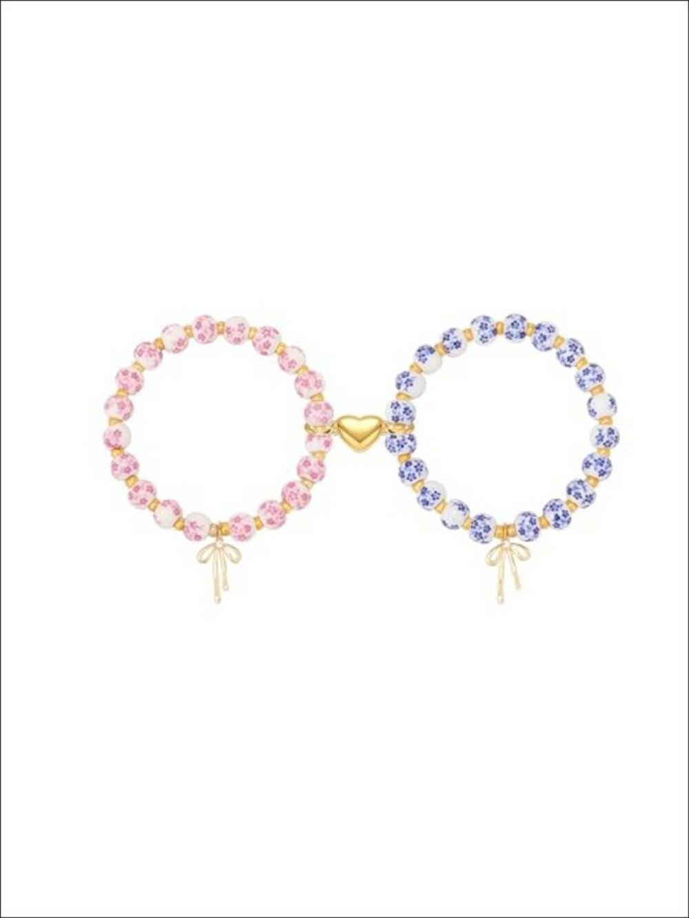 14K Gold Plated Beaded Bow Bracelets Matching Friendship Vintage Elastic